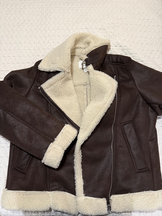 H&M Jackets & Blazers - Brown Faux Leather Shearling Jacket with Cream Lining